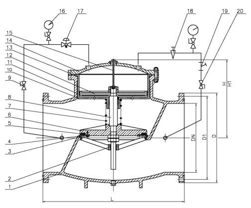 200X活塞式大口徑減壓穩(wěn)壓閥使用說(shuō)明書(shū)-結(jié)構(gòu)尺寸(圖1) 200X活塞式大口徑減壓穩(wěn)壓閥使用說(shuō)明書(shū)-結(jié)構(gòu)尺寸(圖1)