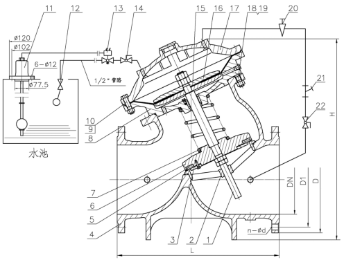 F145X電動遙控浮球閥使用說明書-工作原理(圖1) F145X電動遙控浮球閥使用說明書-工作原理(圖1)